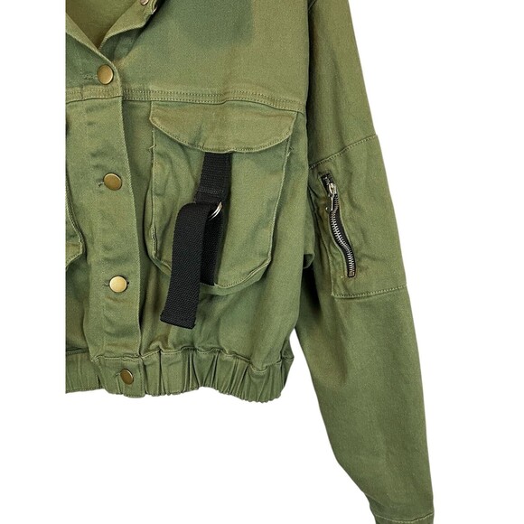 American Bazi Military Green Bomber Style Crop Cargo Jacket  Women's 1X  Grunge - Picture 5 of 9